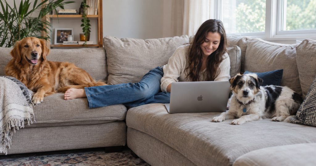 pet insurance company complaints, person researching insurance reviews on laptop